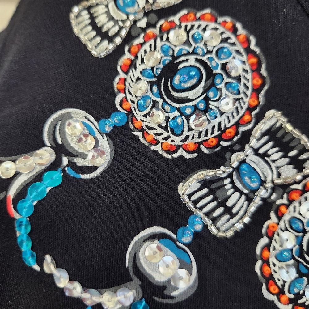 Diane's Essentials BohoChic Southwestern Beaded/Sequined Black Flowy Tunic L - Picture 4 of 8